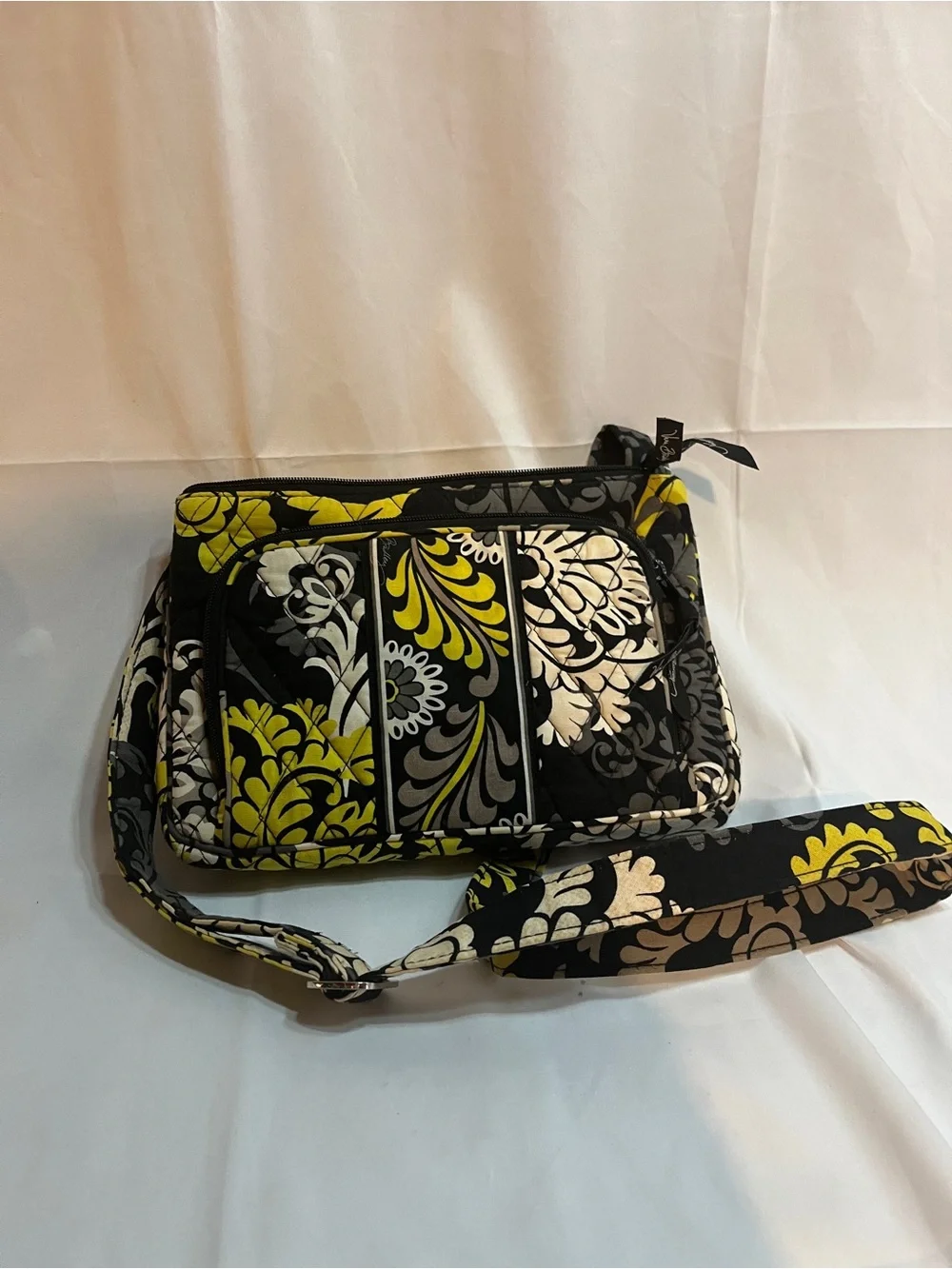 Vera Bradley Black Yellow Cream Quilted Floral Cosmetic Bag